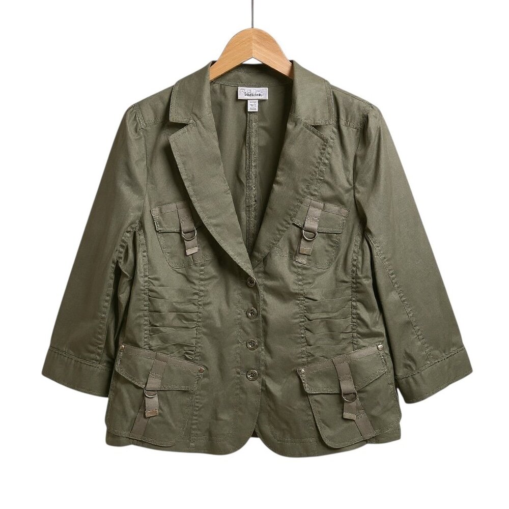 Dressbarn Utility Cargo Pocket Blazer Jacket Green Size 14
